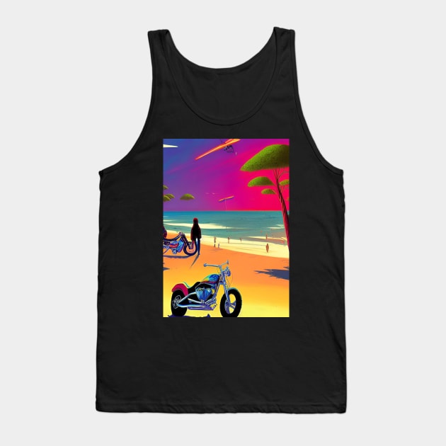 COOL RETRO BEACH GIRL WITH MOTORCYCLE Tank Top by sailorsam1805